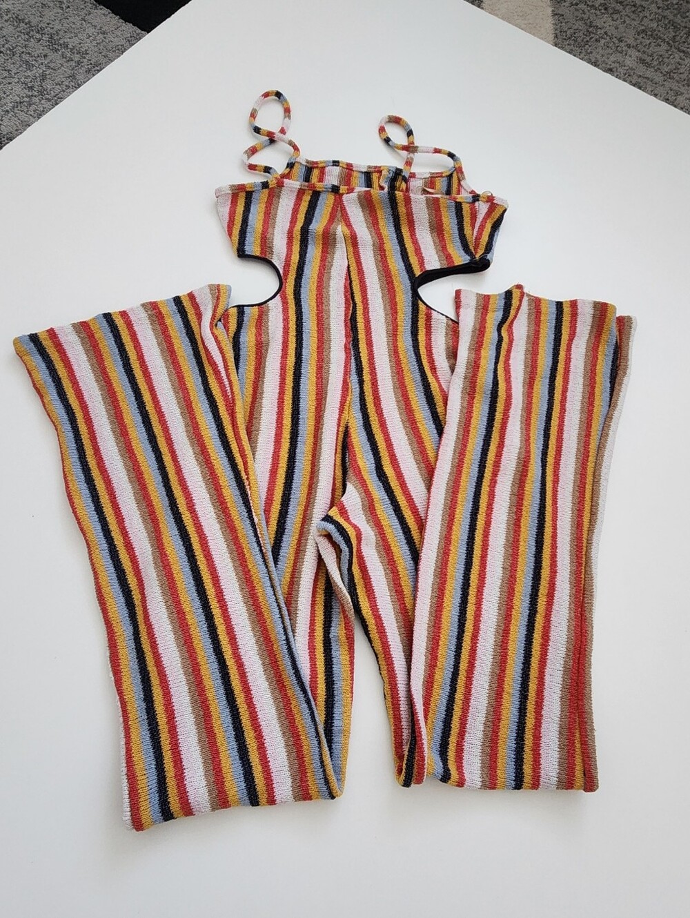 ​ZARA Knit Multi-color Striped Cutout Jumpsuit Size M